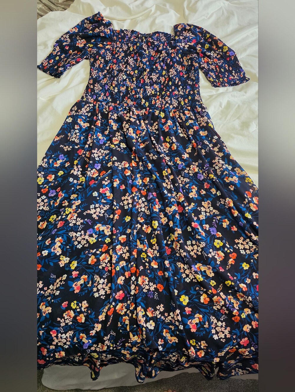 Ann Taylor Navy Floral Maxi Dress with Multicolor Blooms